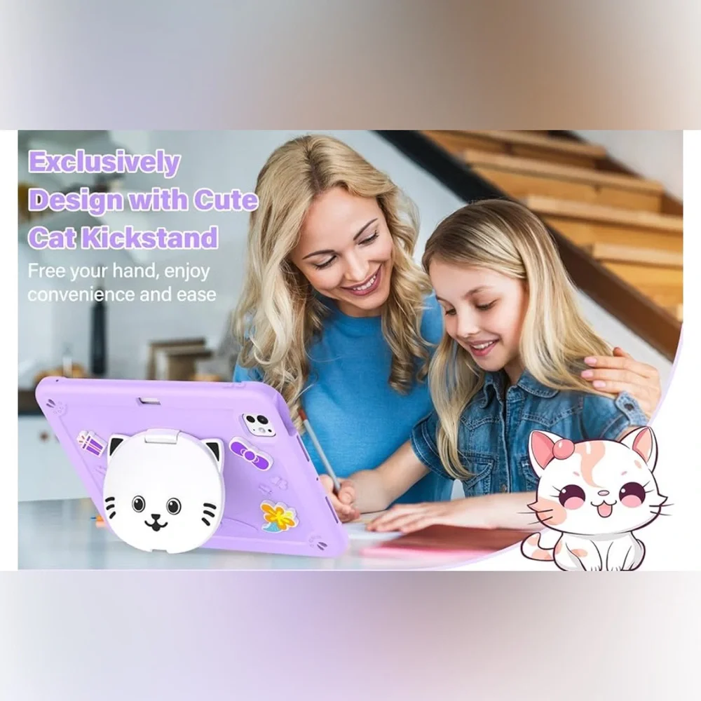 Adorable Kids Cat iPad Cover with Guitar Strap. Designed for iPad Pro 11